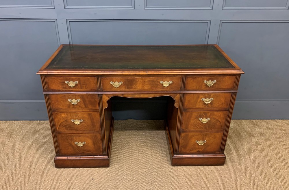Edwardian Burr Walnut Pedestal Desk