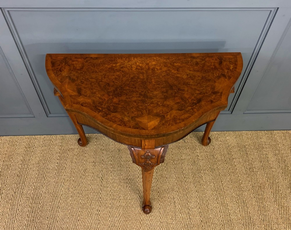 Queen Anne Style Burr Walnut Card Table View III