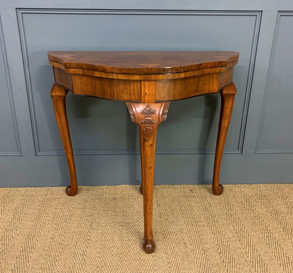 Queen Anne Style Burr Walnut Card Table View VI