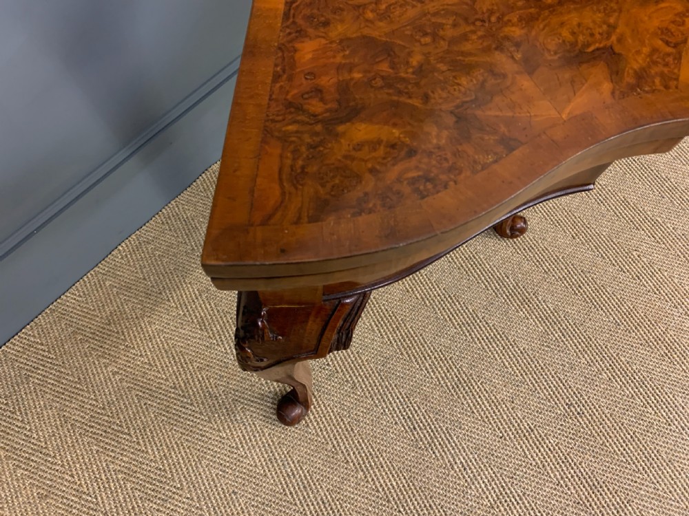 Queen Anne Style Burr Walnut Card Table View VII