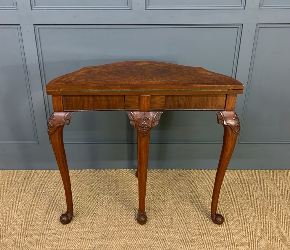 Queen Anne Style Burr Walnut Card Table View VIII