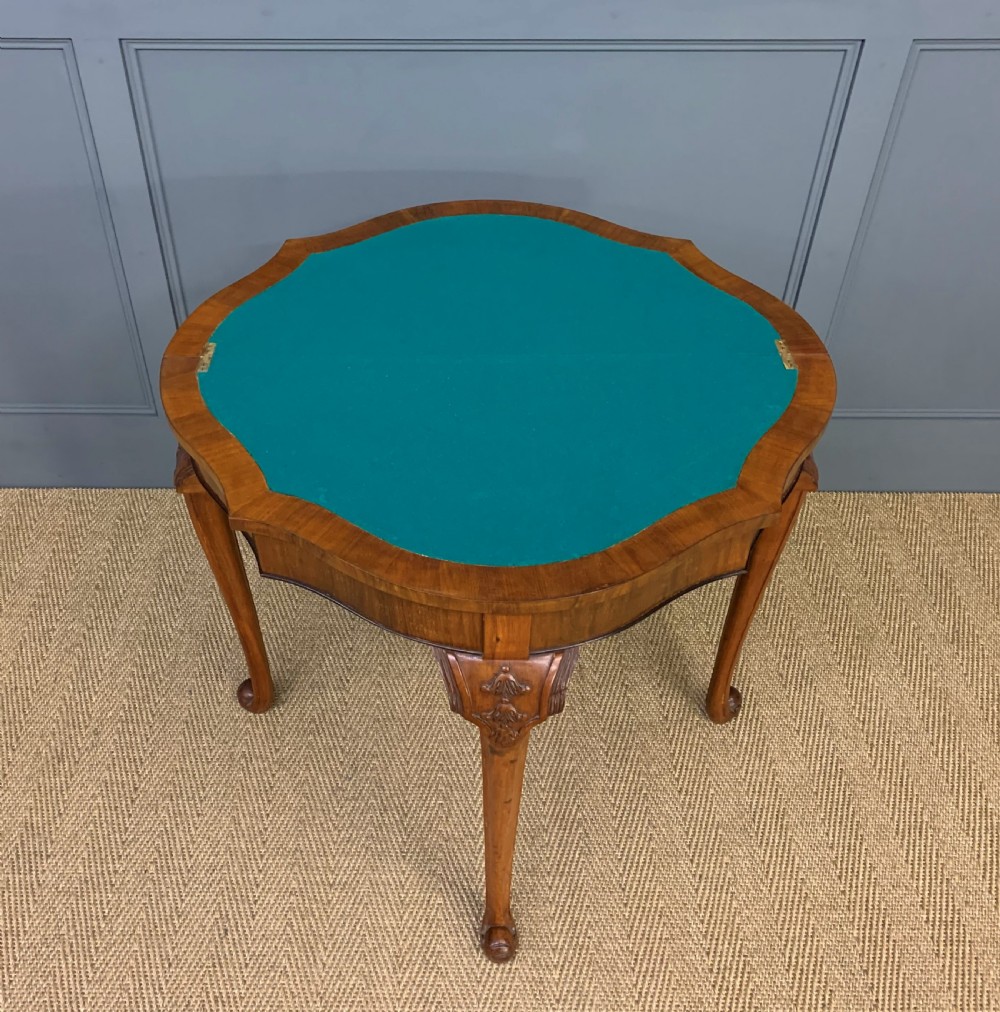 Queen Anne Style Burr Walnut Card Table View XI