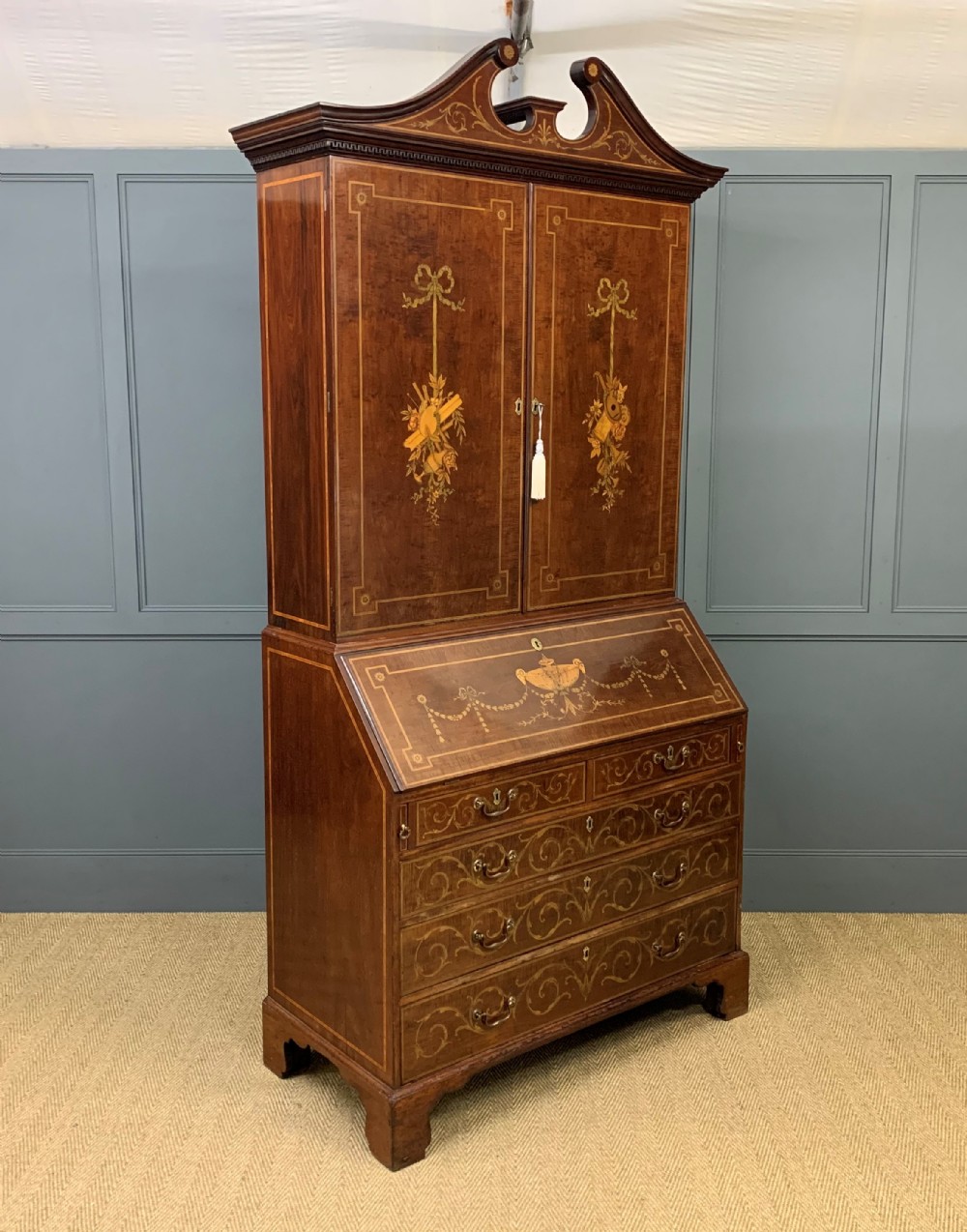 Georgian Inlaid Mahogany Bureau Bookcase