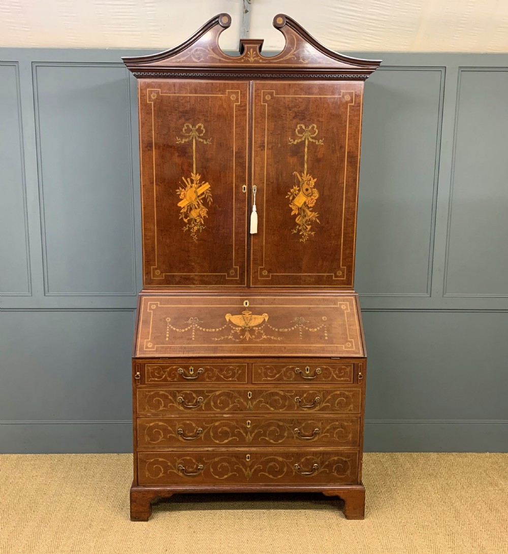Georgian Inlaid Mahogany Bureau Bookcase View II
