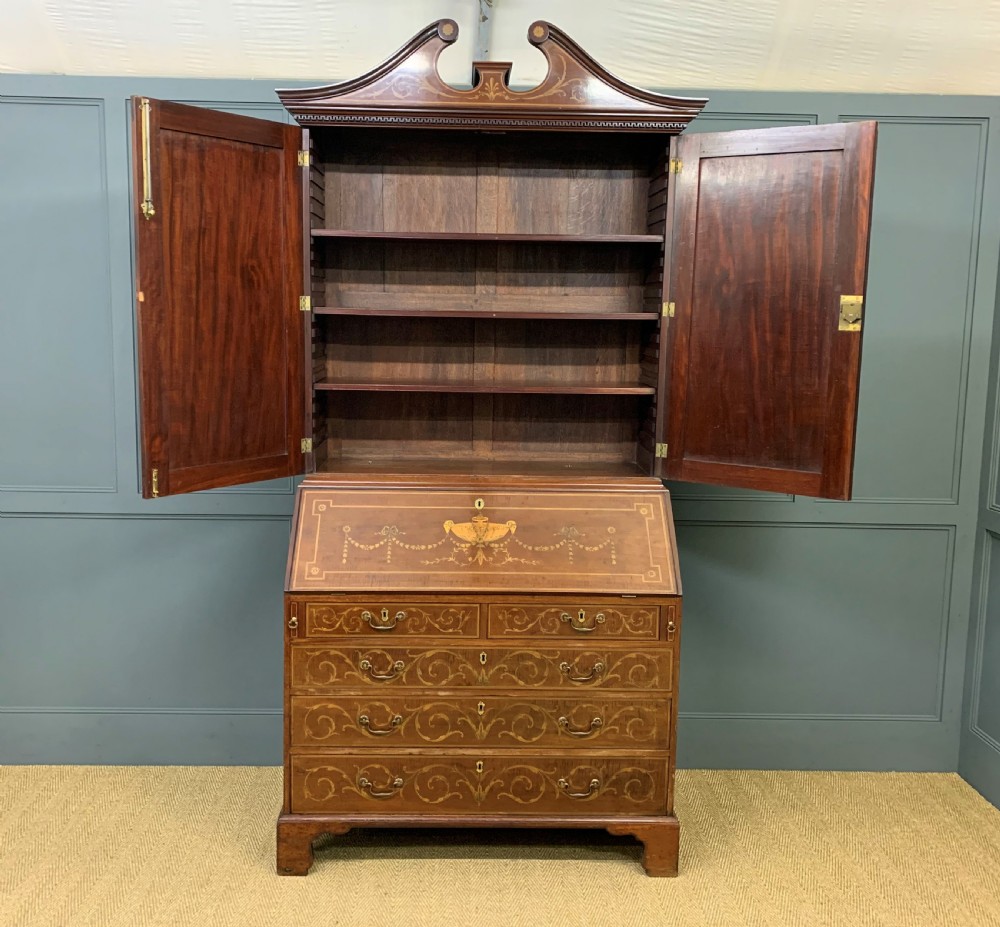 Georgian Inlaid Mahogany Bureau Bookcase View XV