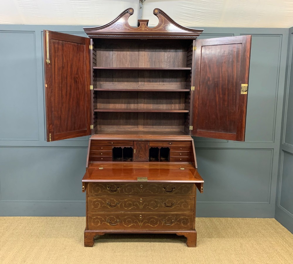 Georgian Inlaid Mahogany Bureau Bookcase View XVI