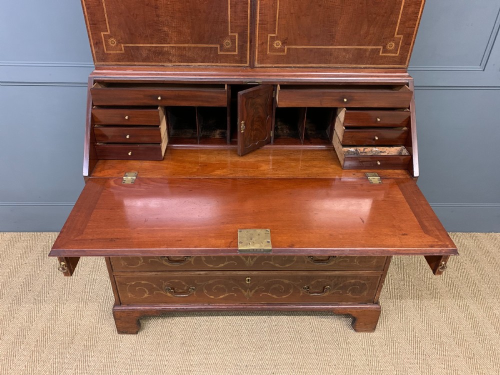 Georgian Inlaid Mahogany Bureau Bookcase View XIX