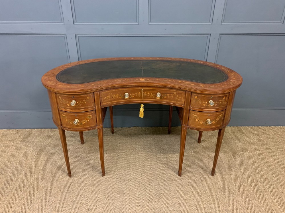 Inlaid Mahogany Kidney Shaped Desk by Jas Shoolbred