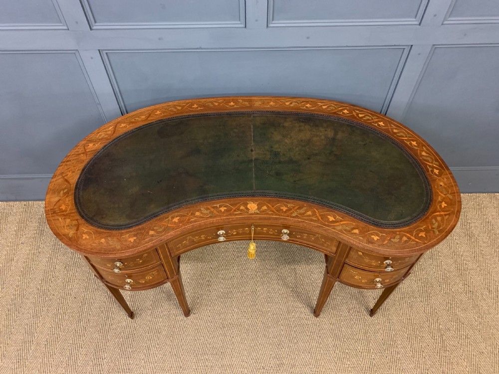 Inlaid Mahogany Kidney Shaped Desk by Jas Shoolbred View III