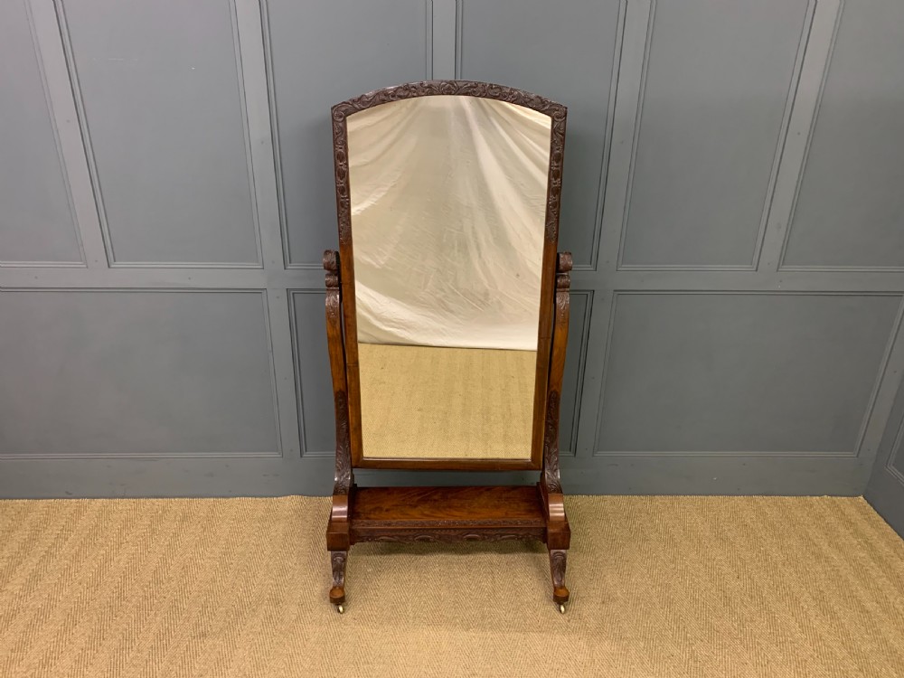 Victorian Carved Mahogany Cheval Mirror View II