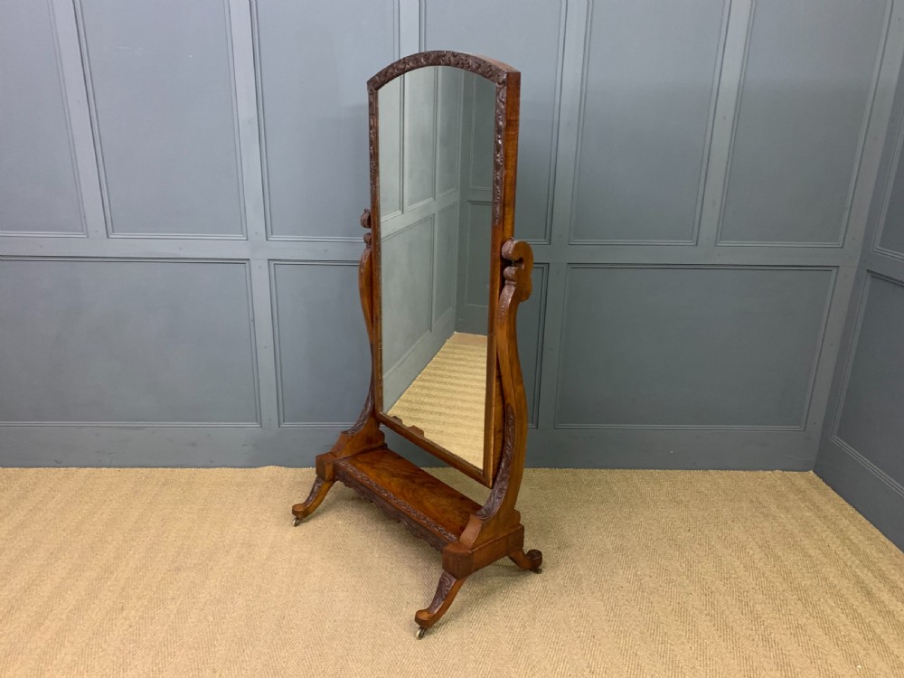 Victorian Carved Mahogany Cheval Mirror View XI