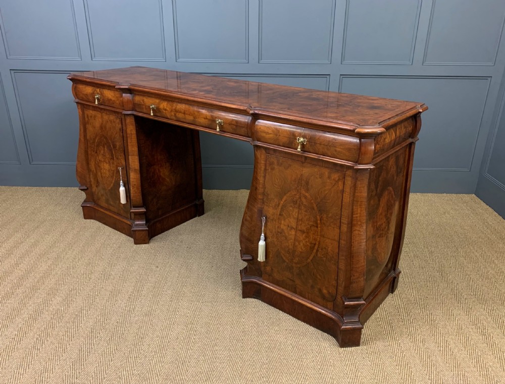 Large Burr Walnut Pedestal Sideboard