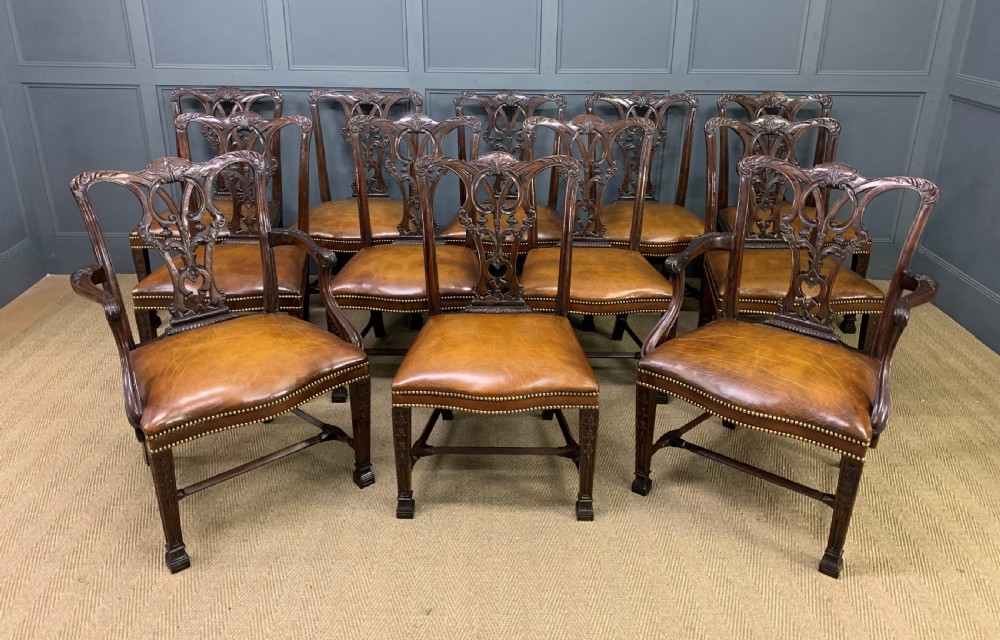 Set of 12 Chippendale Style Dining Chairs