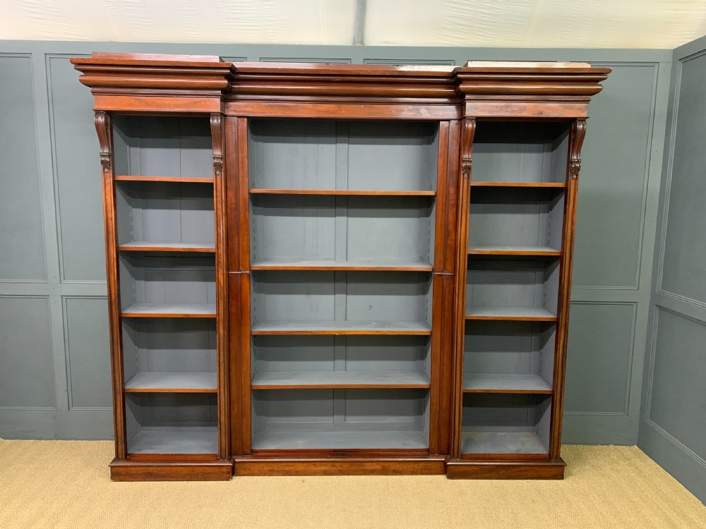Victorian Mahogany Breakfront Open Bookcase  View II