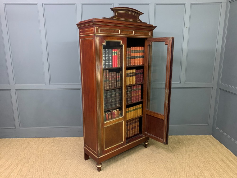 French Mahogany Brass Inlaid Bookcase View XIV