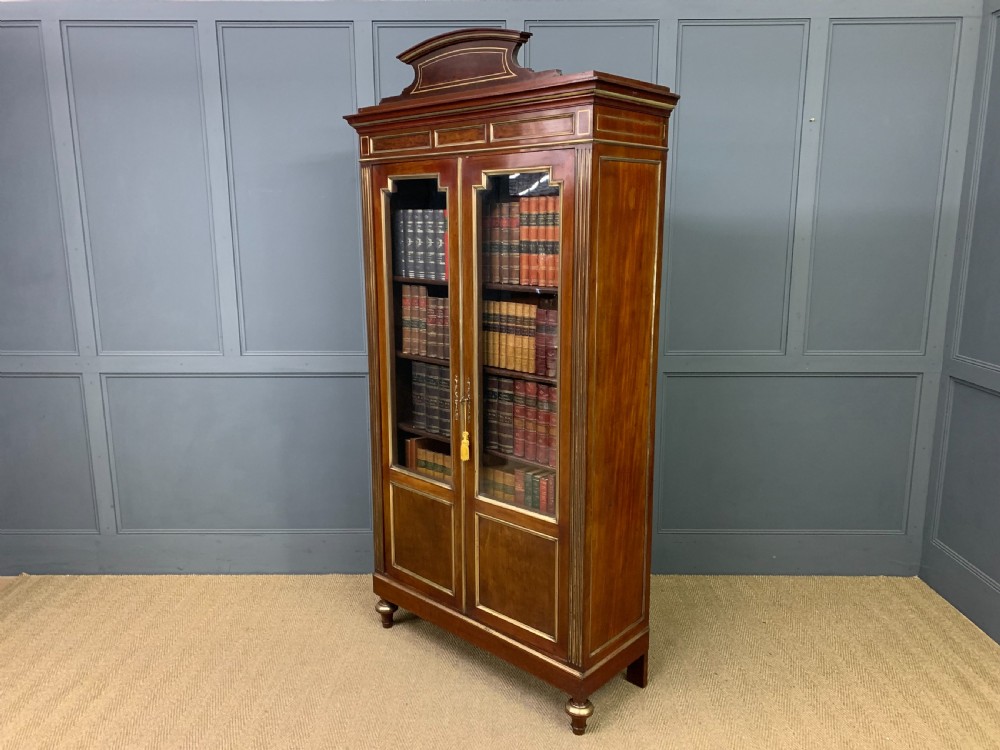 French Mahogany Brass Inlaid Bookcase View XVII