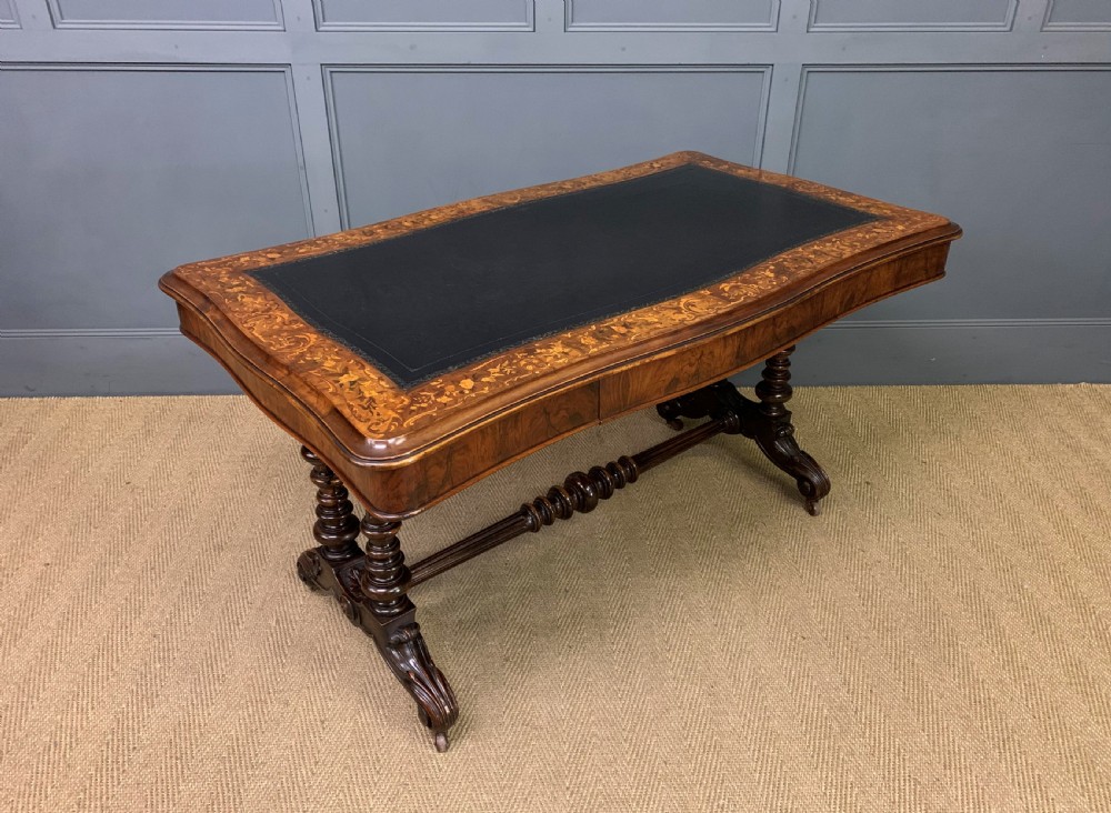 Victorian Floral Marquetry Burr Walnut Writing Table