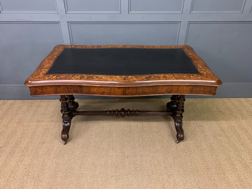 Victorian Floral Marquetry Burr Walnut Writing Table View II