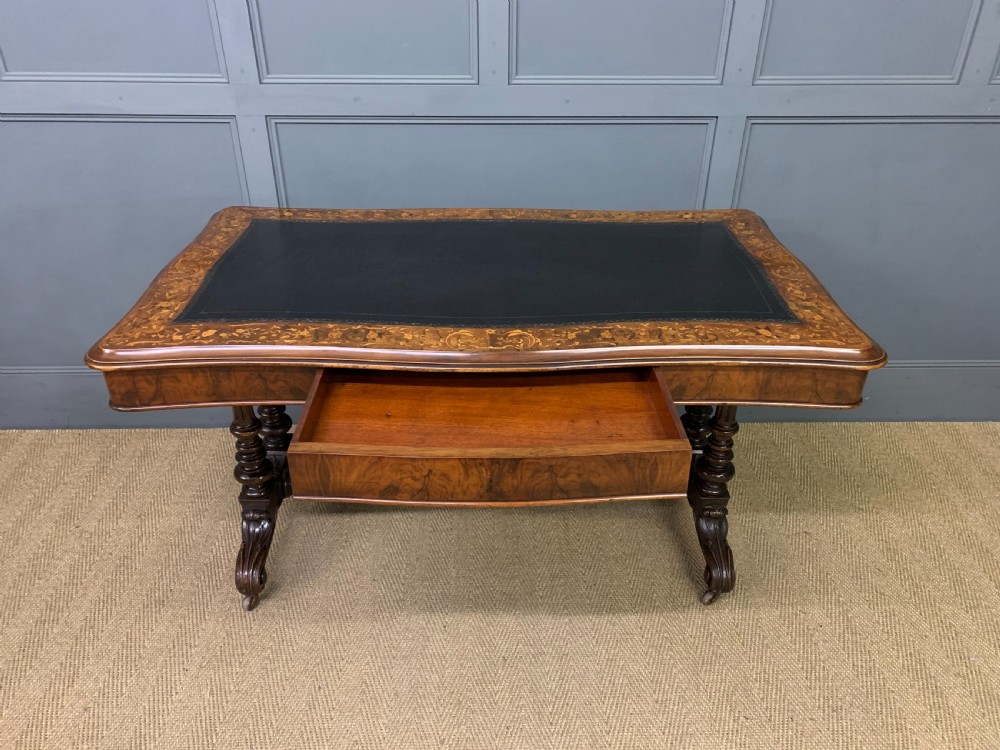 Victorian Floral Marquetry Burr Walnut Writing Table View V