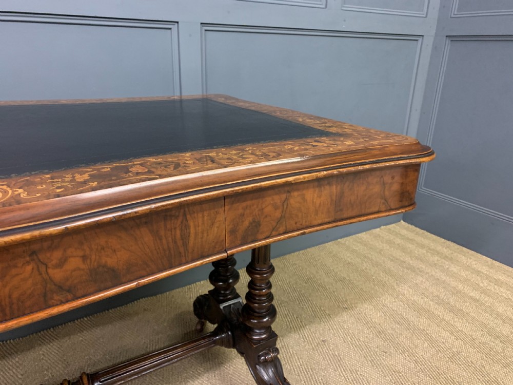 Victorian Floral Marquetry Burr Walnut Writing Table View VI