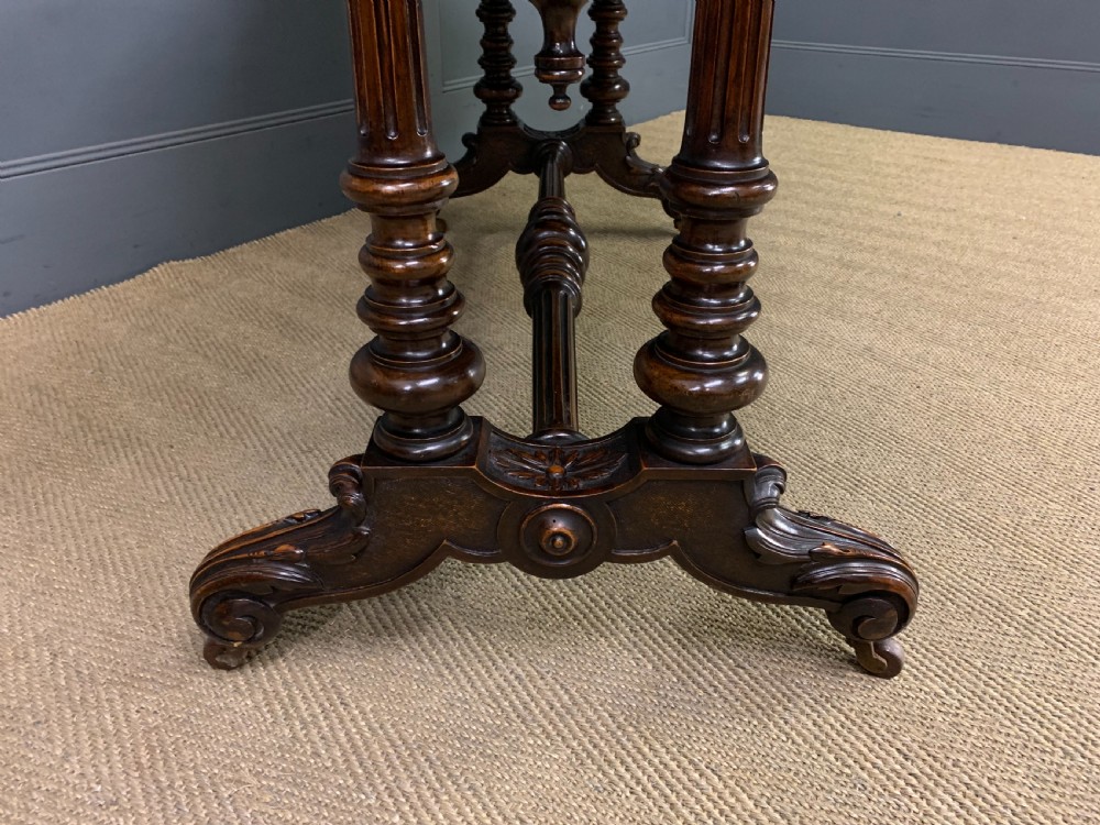 Victorian Floral Marquetry Burr Walnut Writing Table View IX