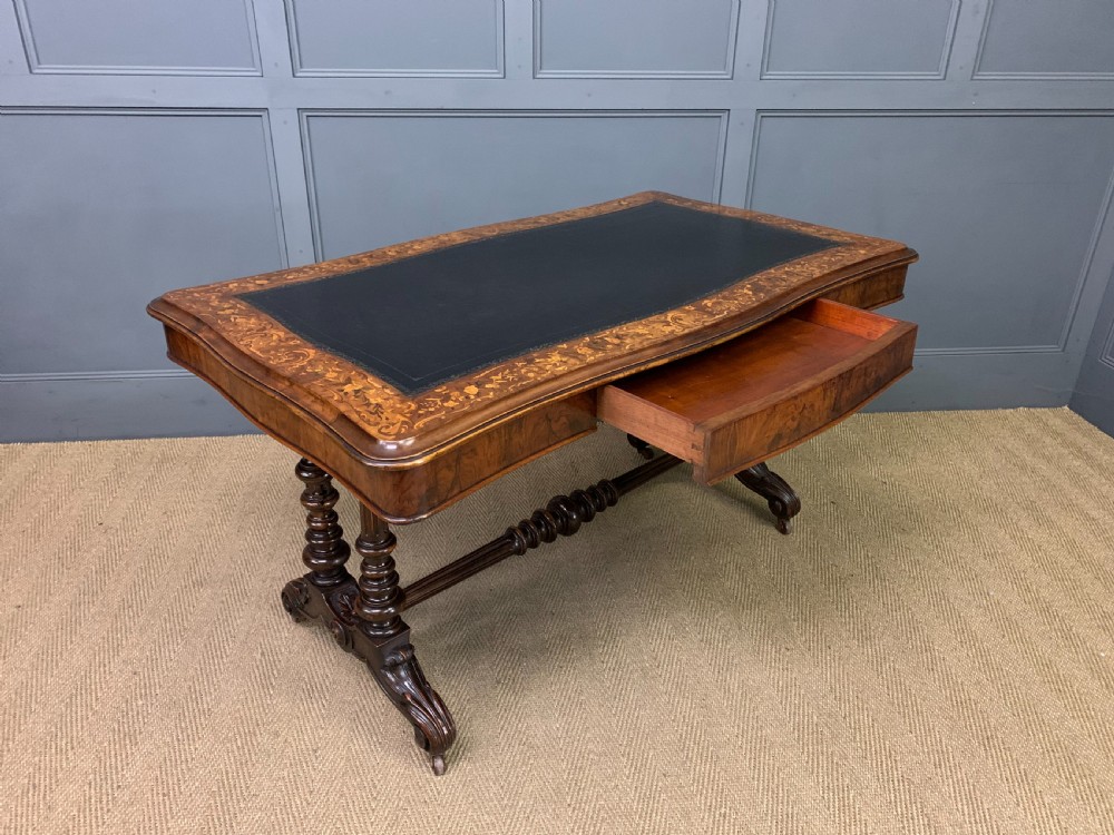Victorian Floral Marquetry Burr Walnut Writing Table View XIV