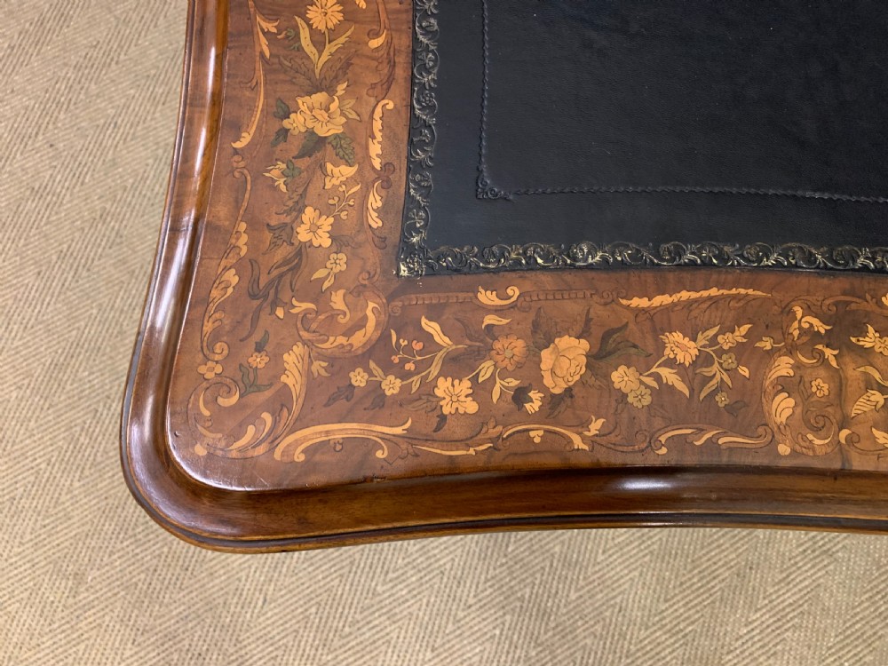 Victorian Floral Marquetry Burr Walnut Writing Table View XV