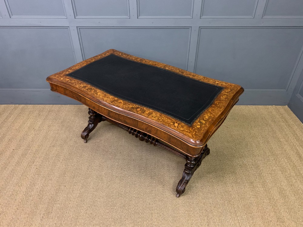 Victorian Floral Marquetry Burr Walnut Writing Table View XVI