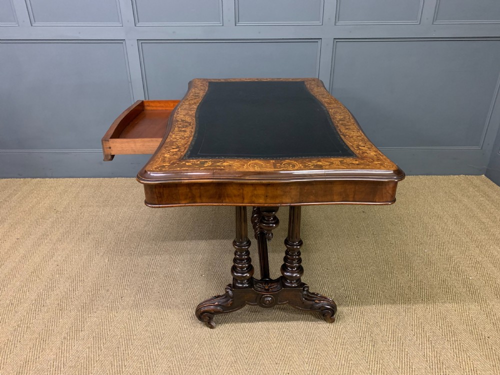 Victorian Floral Marquetry Burr Walnut Writing Table View XVII