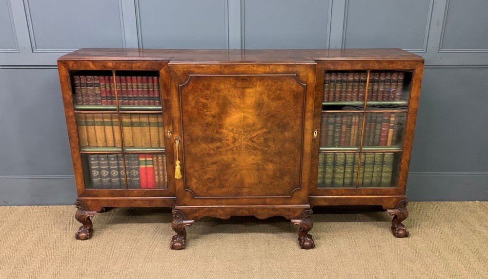 Burr Walnut Breakfront Bookcase