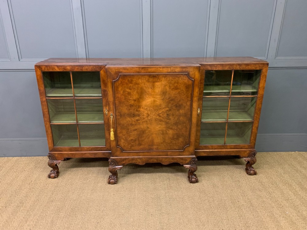 Burr Walnut Breakfront Bookcase View II