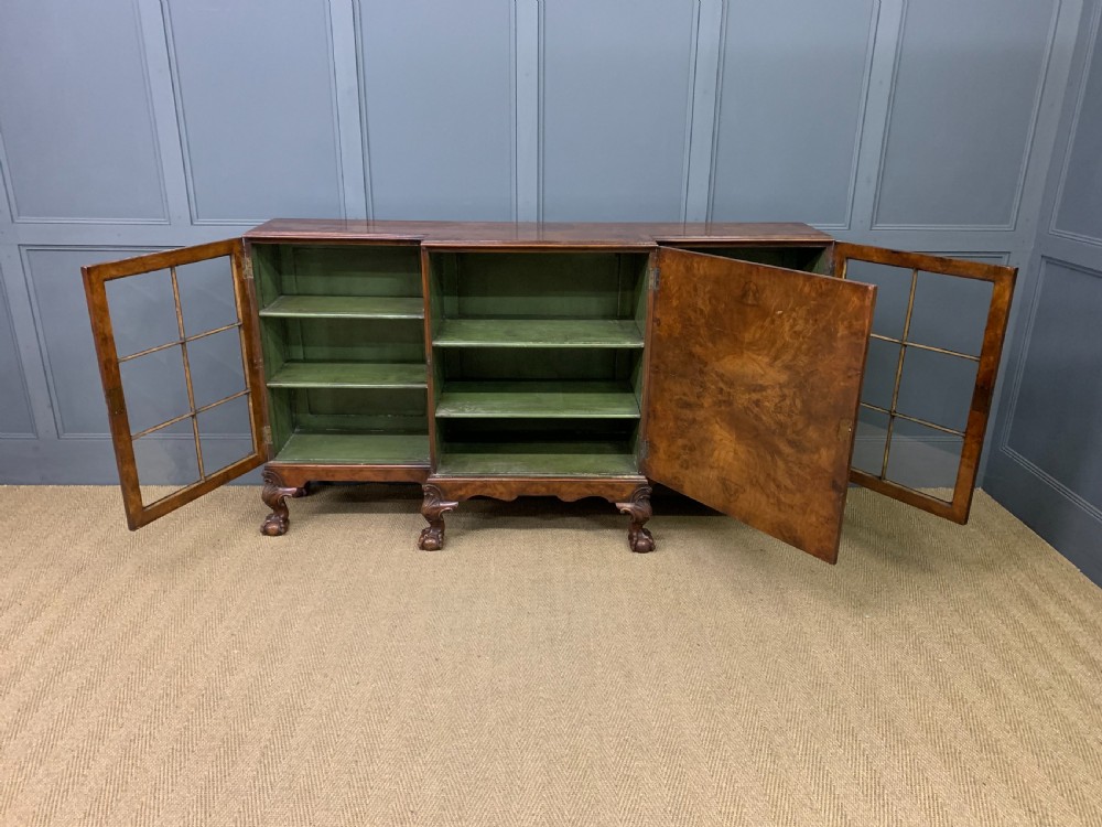 Burr Walnut Breakfront Bookcase View III