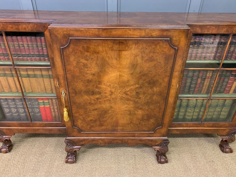 Burr Walnut Breakfront Bookcase View VIII