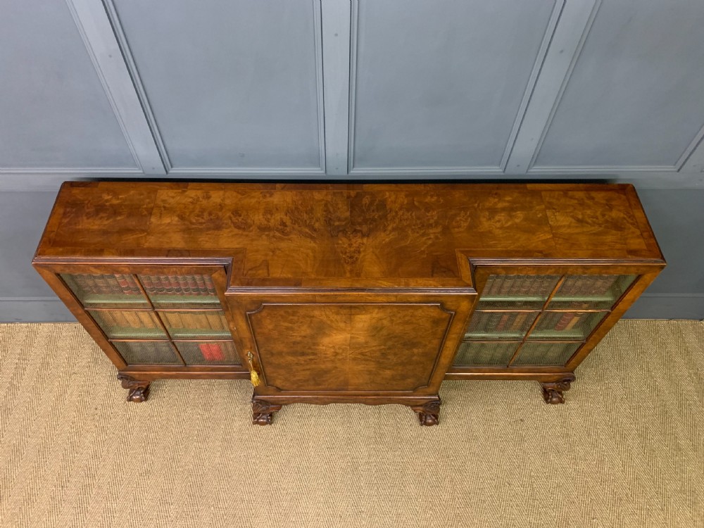 Burr Walnut Breakfront Bookcase View IX