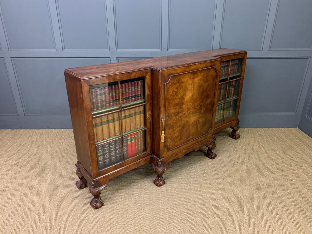 Burr Walnut Breakfront Bookcase View XI