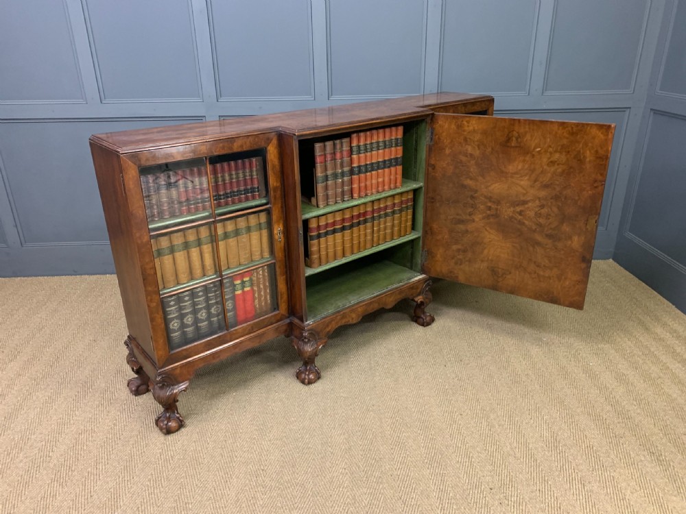 Burr Walnut Breakfront Bookcase View XIV