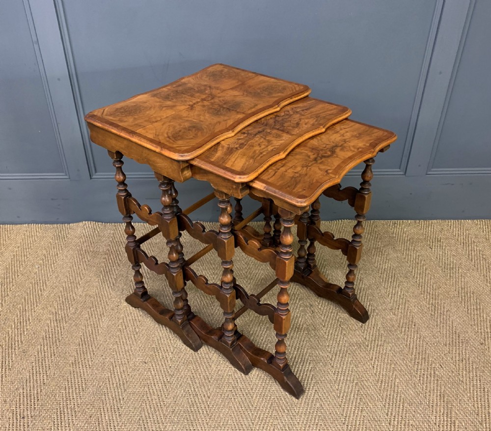 Burr Walnut Nest of 3 Tables