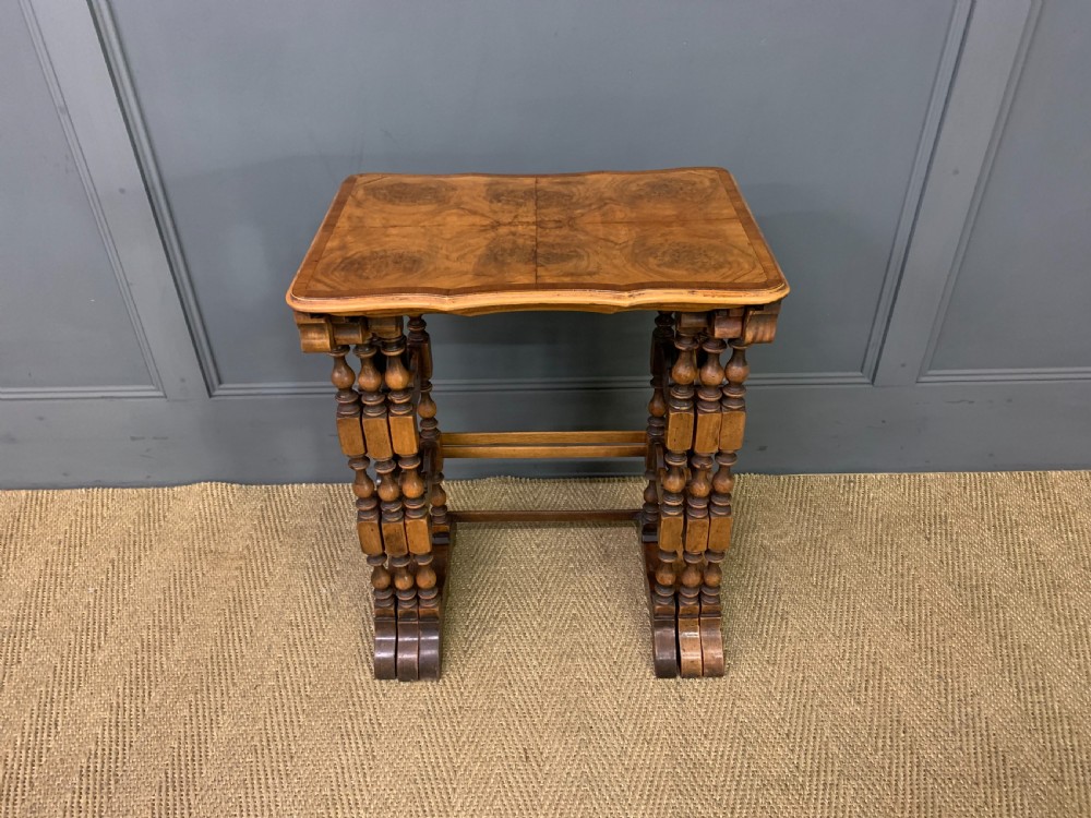 Burr Walnut Nest of 3 Tables View II