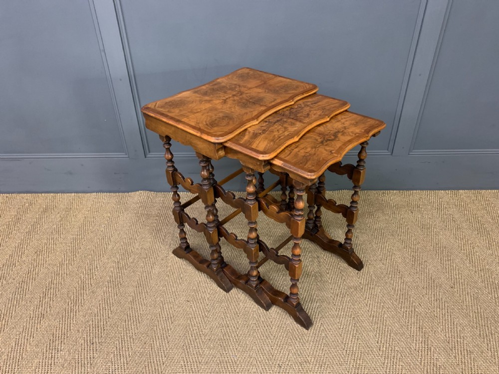 Burr Walnut Nest of 3 Tables View VI