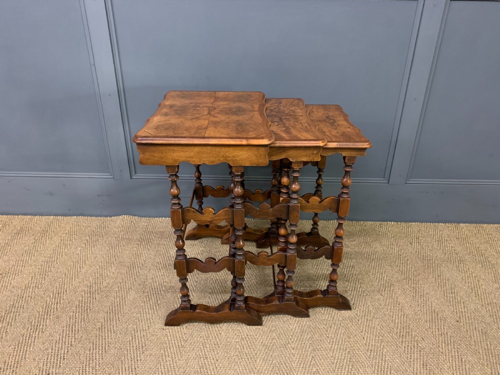 Burr Walnut Nest of 3 Tables View IX