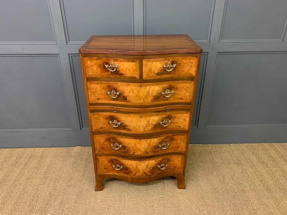 Burr Walnut Serpentine Chest of Drawers View II