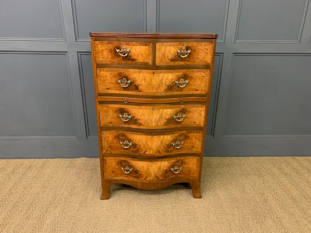 Burr Walnut Serpentine Chest of Drawers View III