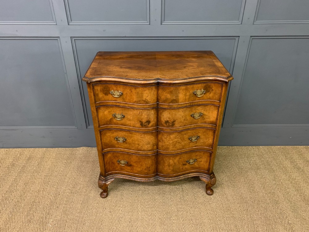 Burr Walnut Serpentine Fronted Chest of Drawers View II