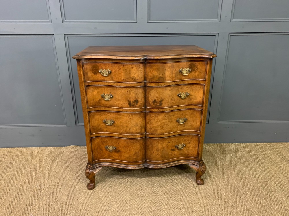 Burr Walnut Serpentine Fronted Chest of Drawers View III