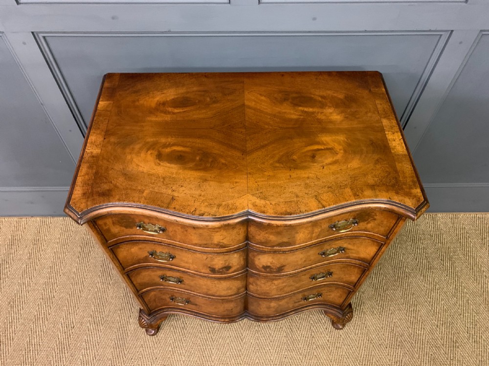 Burr Walnut Serpentine Fronted Chest of Drawers View IV