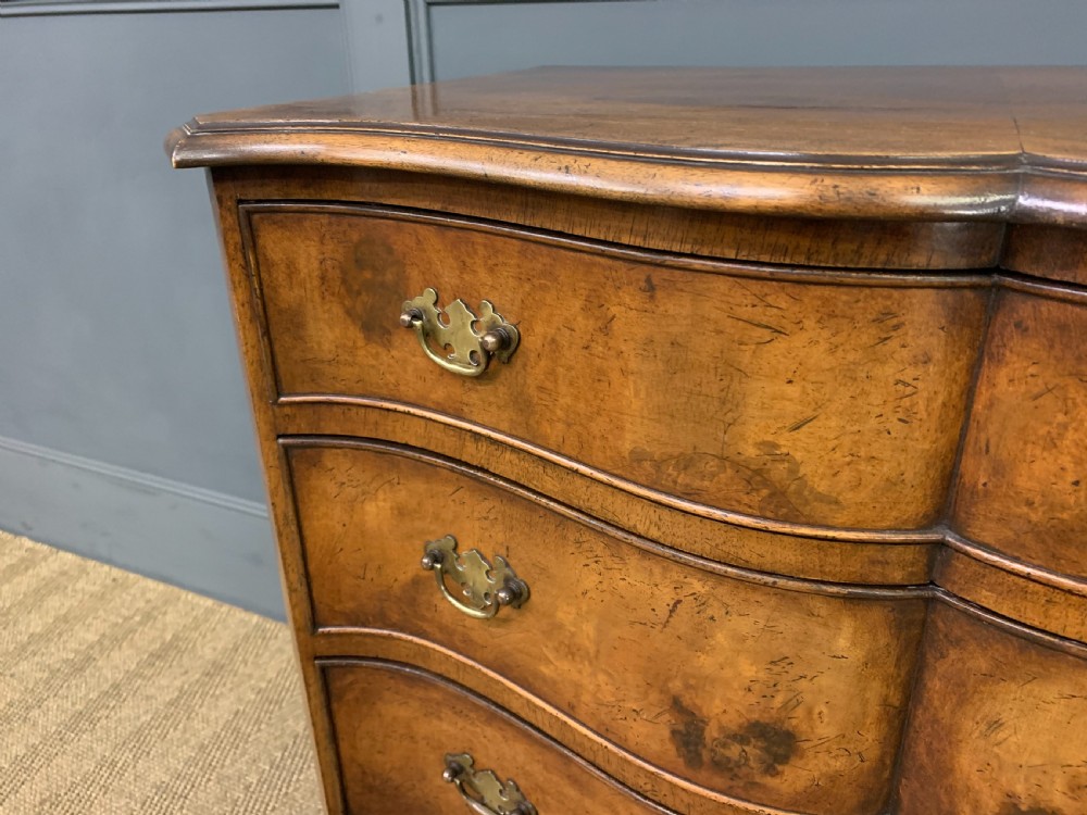 Burr Walnut Serpentine Fronted Chest of Drawers View V
