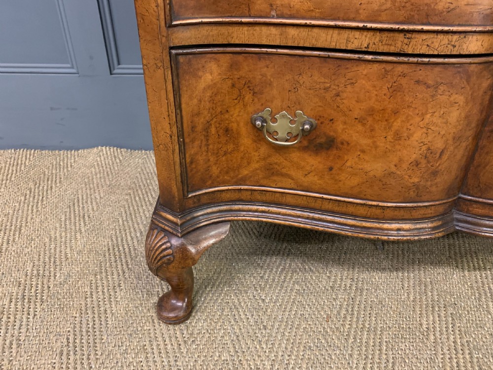 Burr Walnut Serpentine Fronted Chest of Drawers View VII