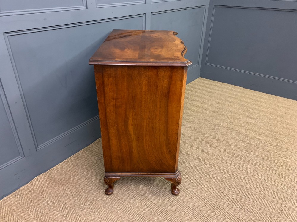 Burr Walnut Serpentine Fronted Chest of Drawers View XI