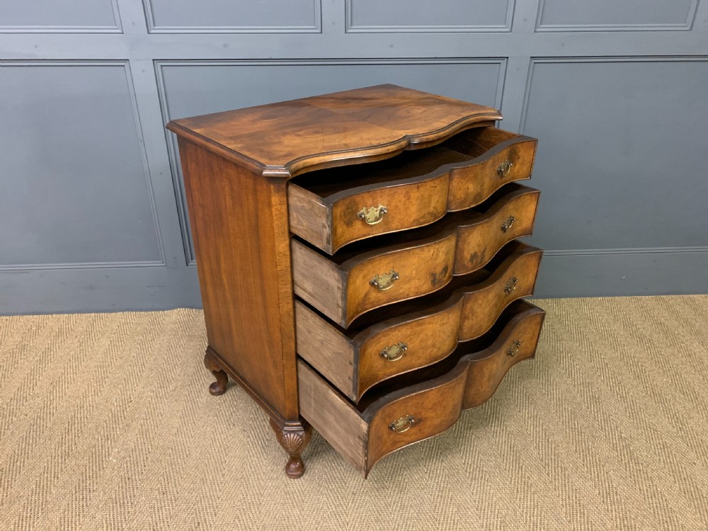 Burr Walnut Serpentine Fronted Chest of Drawers View XII