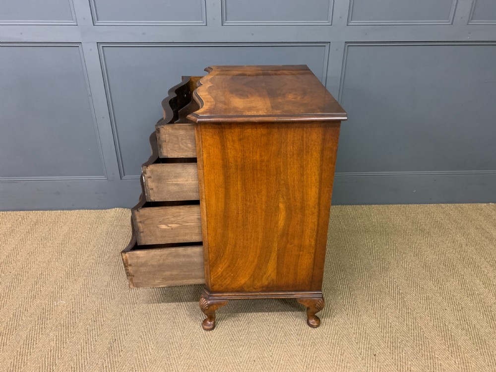 Burr Walnut Serpentine Fronted Chest of Drawers View XIV